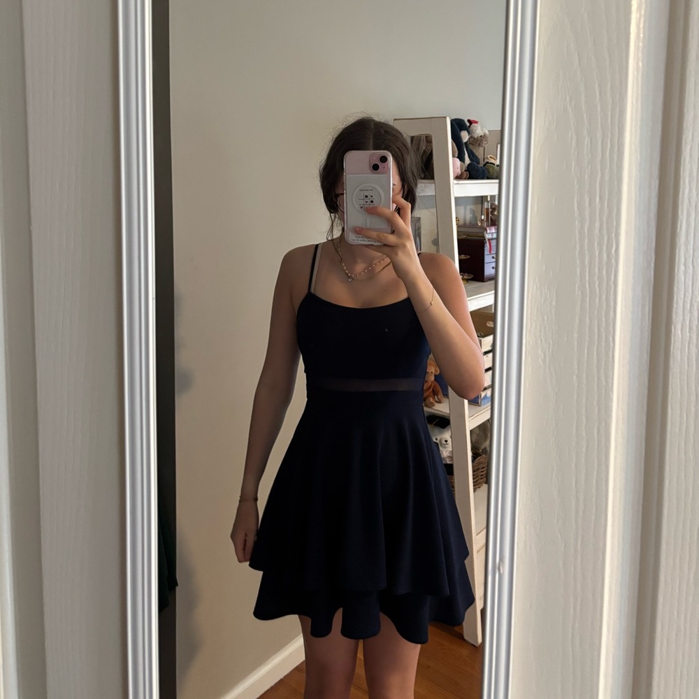 Emerald Sundae Dark Navy Spaghetti Strap Fit and Flare Mini Dress